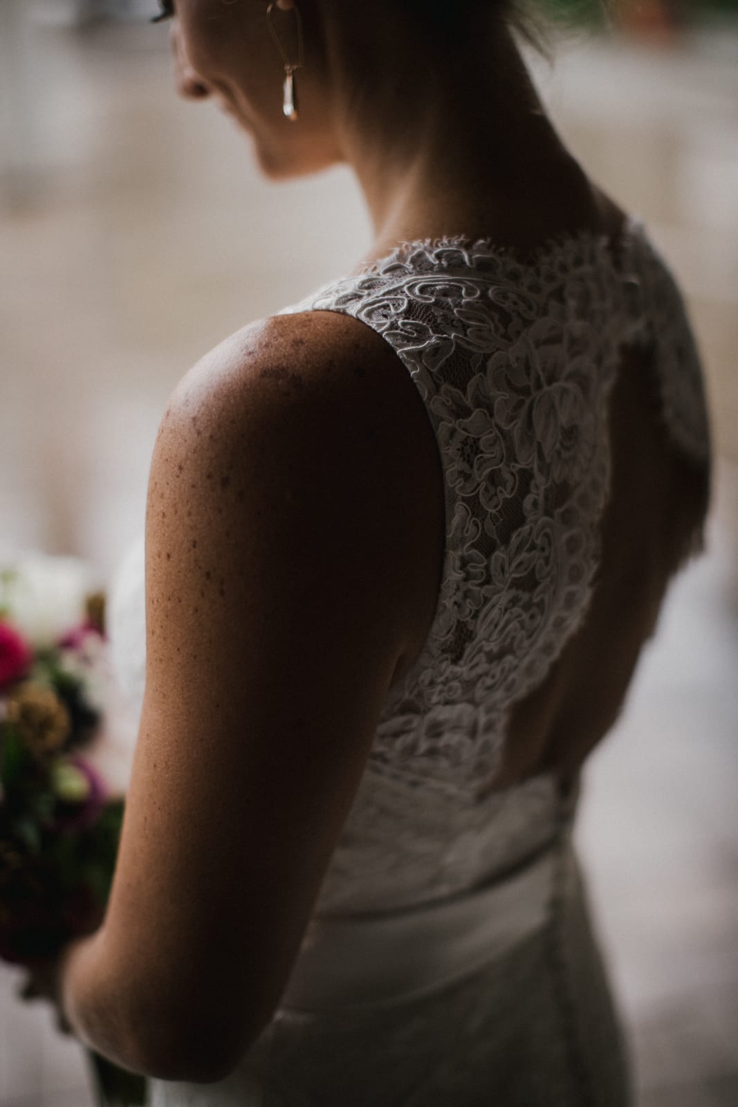 up close of the back of brides dress at The Monastery Wedding - Cincinnati Wedding Photographer