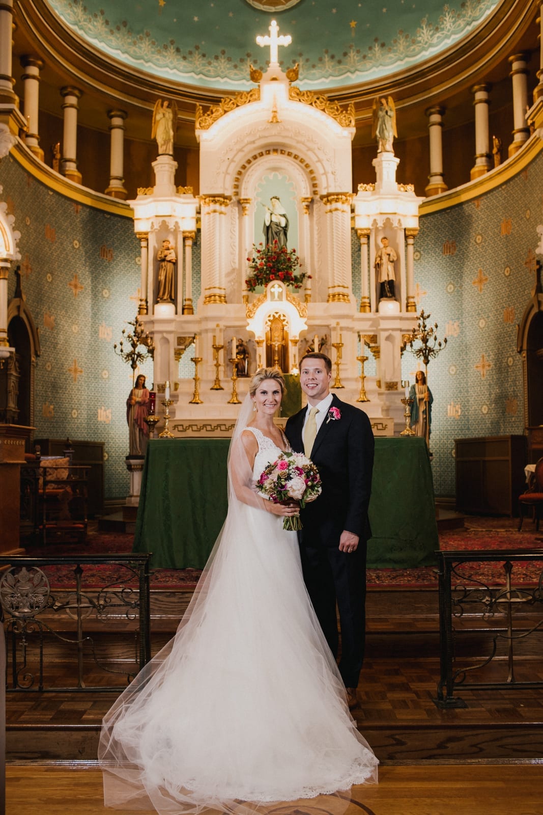 couple smiles at church at The Monastery Wedding - Cincinnati Wedding Photographer