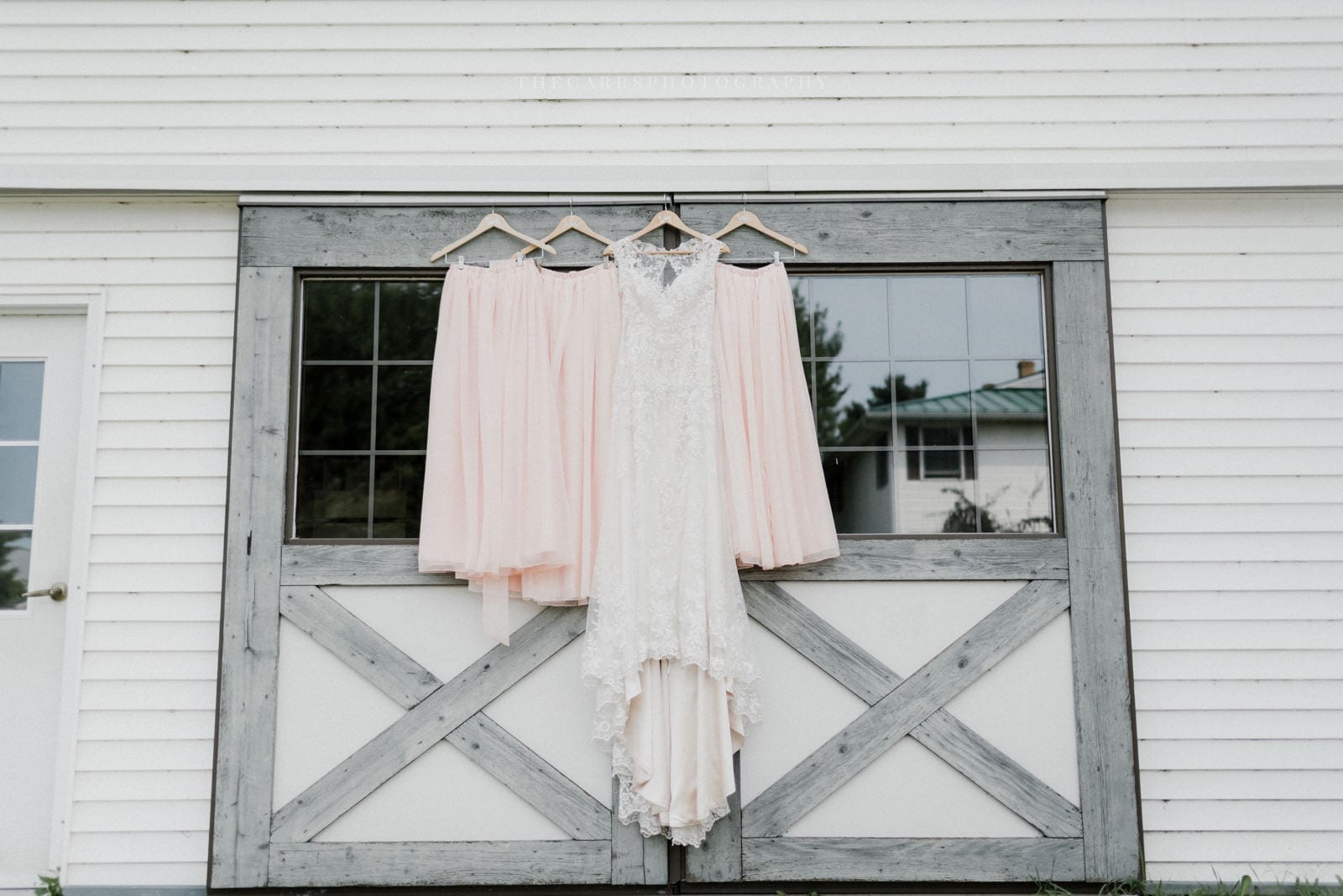 wedding dress hanging at Eckers Apple Farm Wedding - Destination Photographer