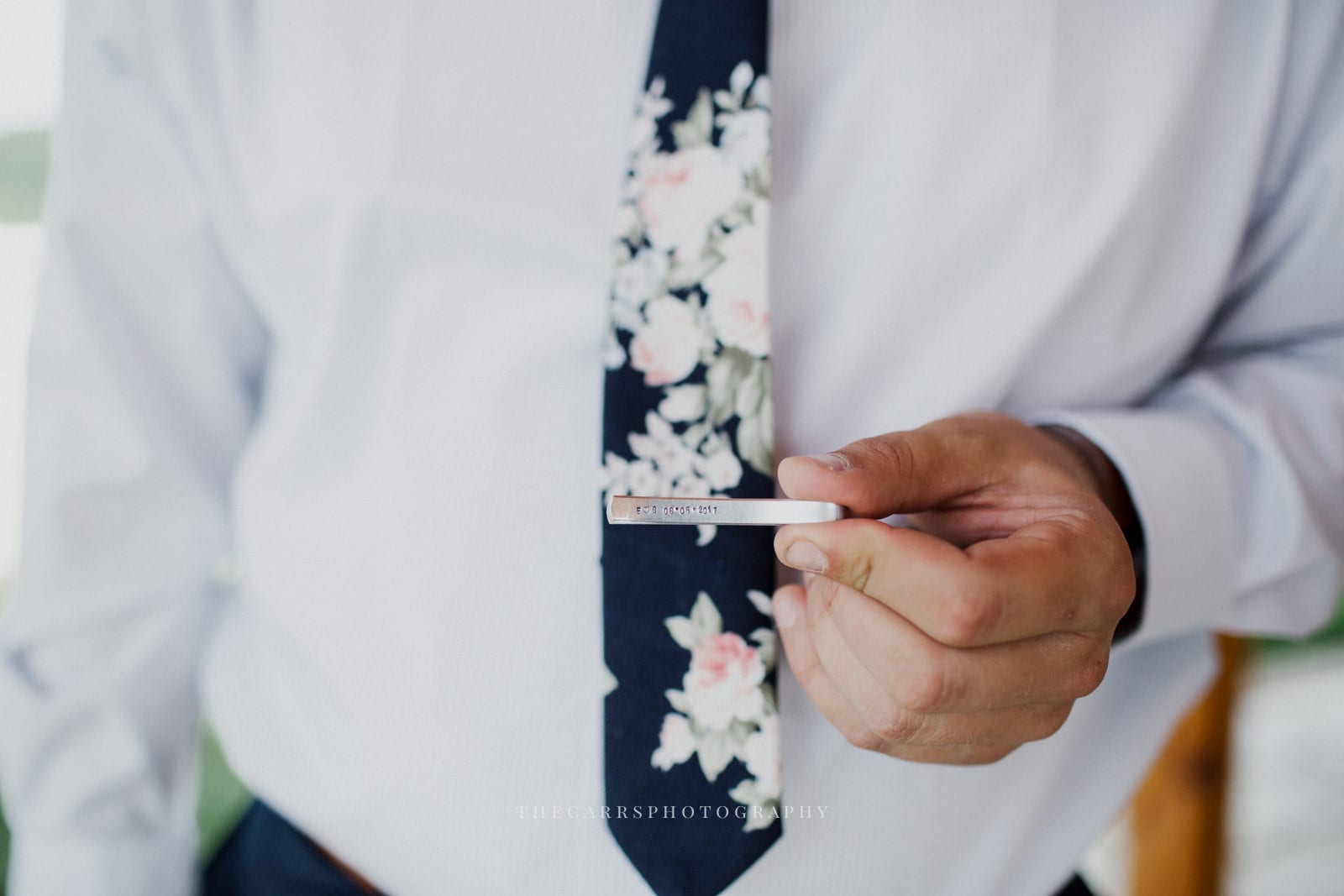 groom's tie clip at Eckers Apple Farm Wedding - Destination Photographer