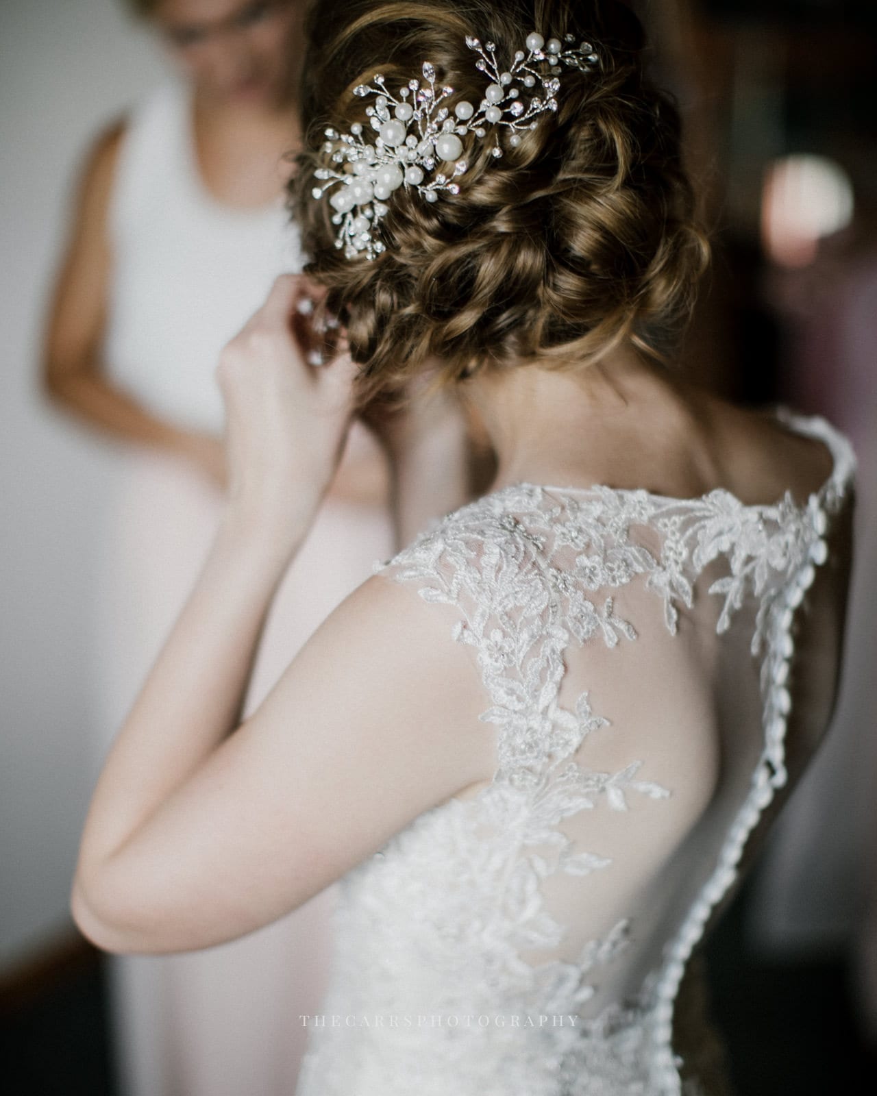 close up of bride's dress at Eckers Apple Farm Wedding - Destination Photographer