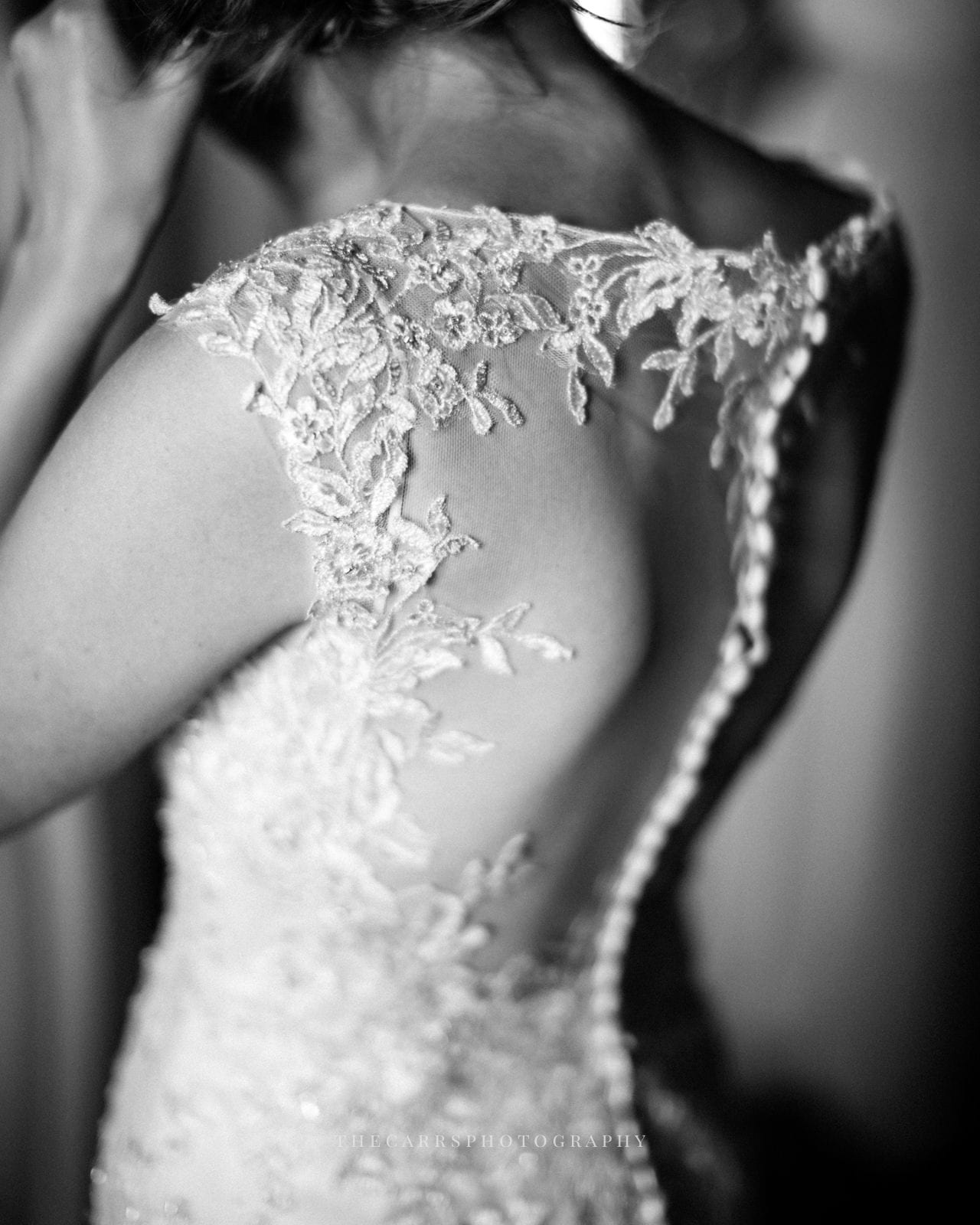 close up of bride's dress at Eckers Apple Farm Wedding - Destination Photographer