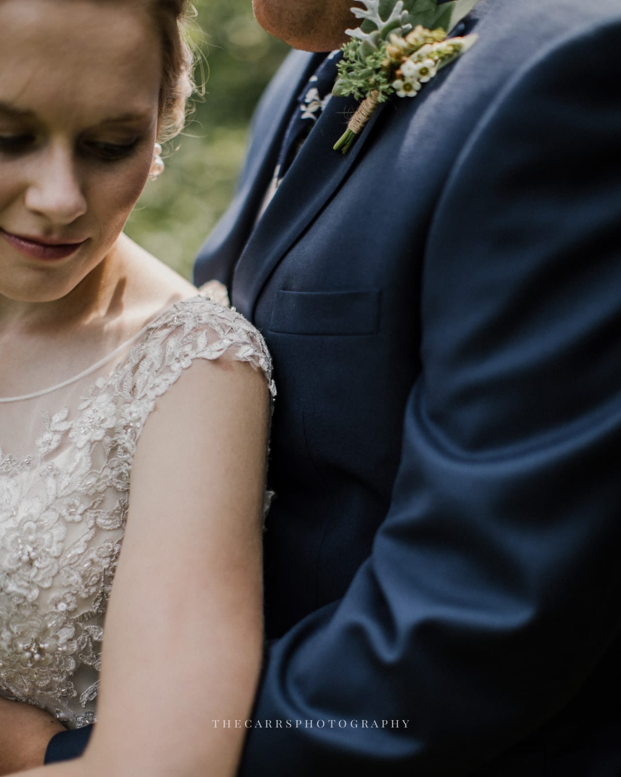 bride and groom embrace at Eckers Apple Farm Wedding - Destination Photographer