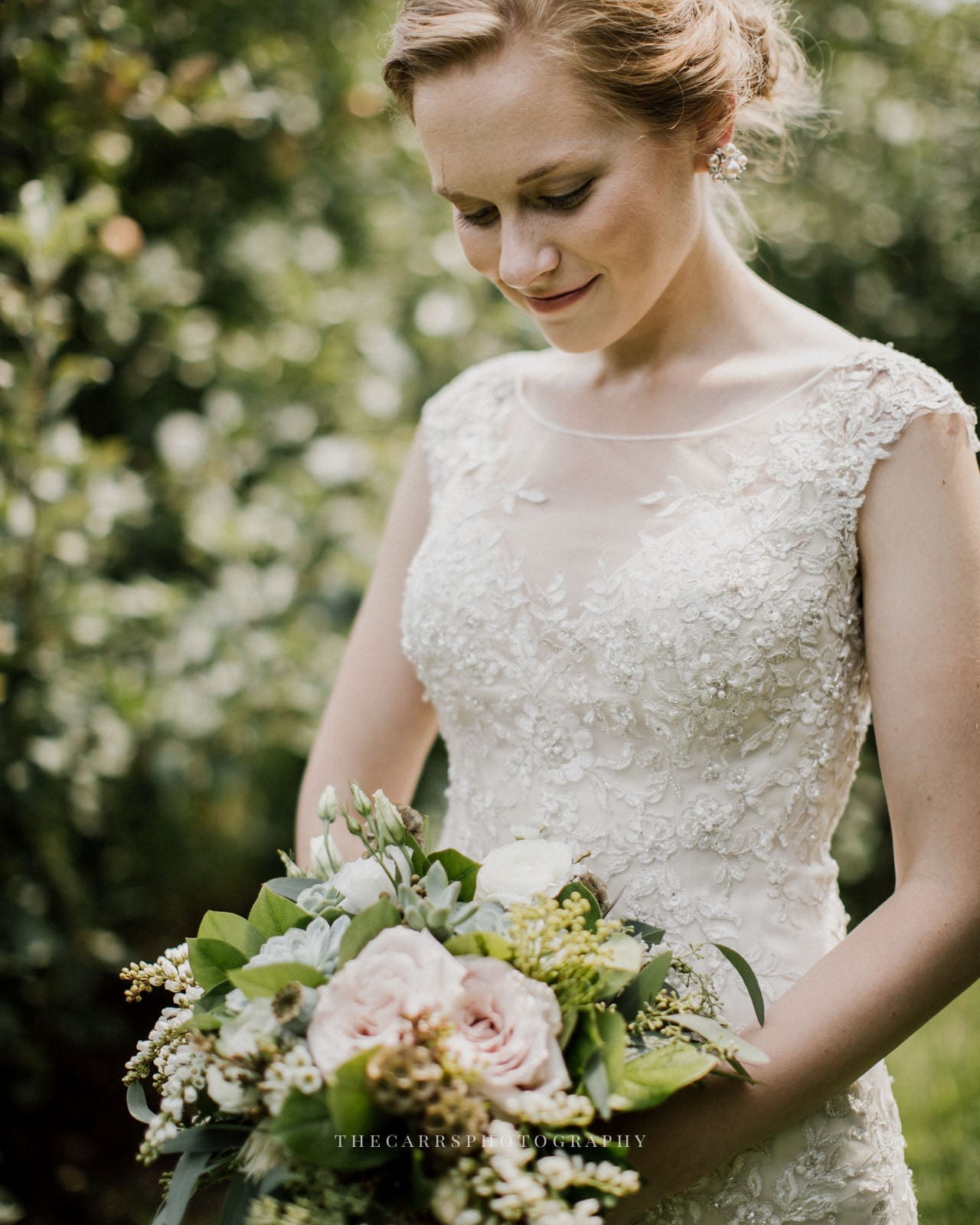 bride holding bouquet at Eckers Apple Farm Wedding - Destination Photographer