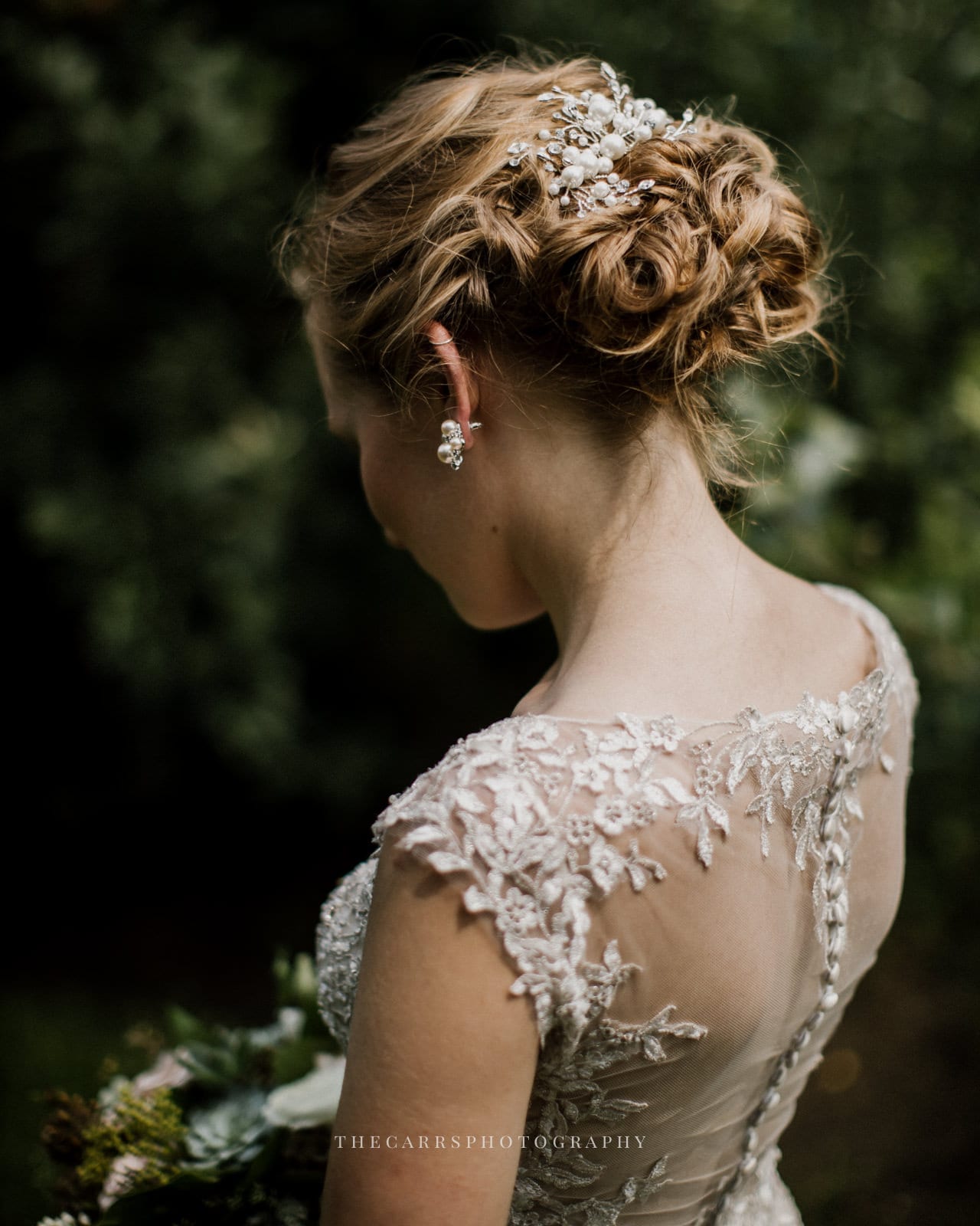 back of brides dress at Eckers Apple Farm Wedding - Destination Photographer
