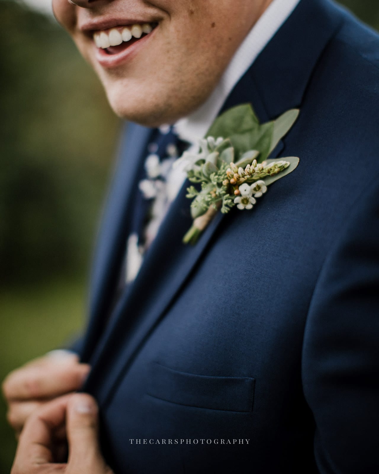 groom boutonniere at Eckers Apple Farm Wedding - Destination Photographer