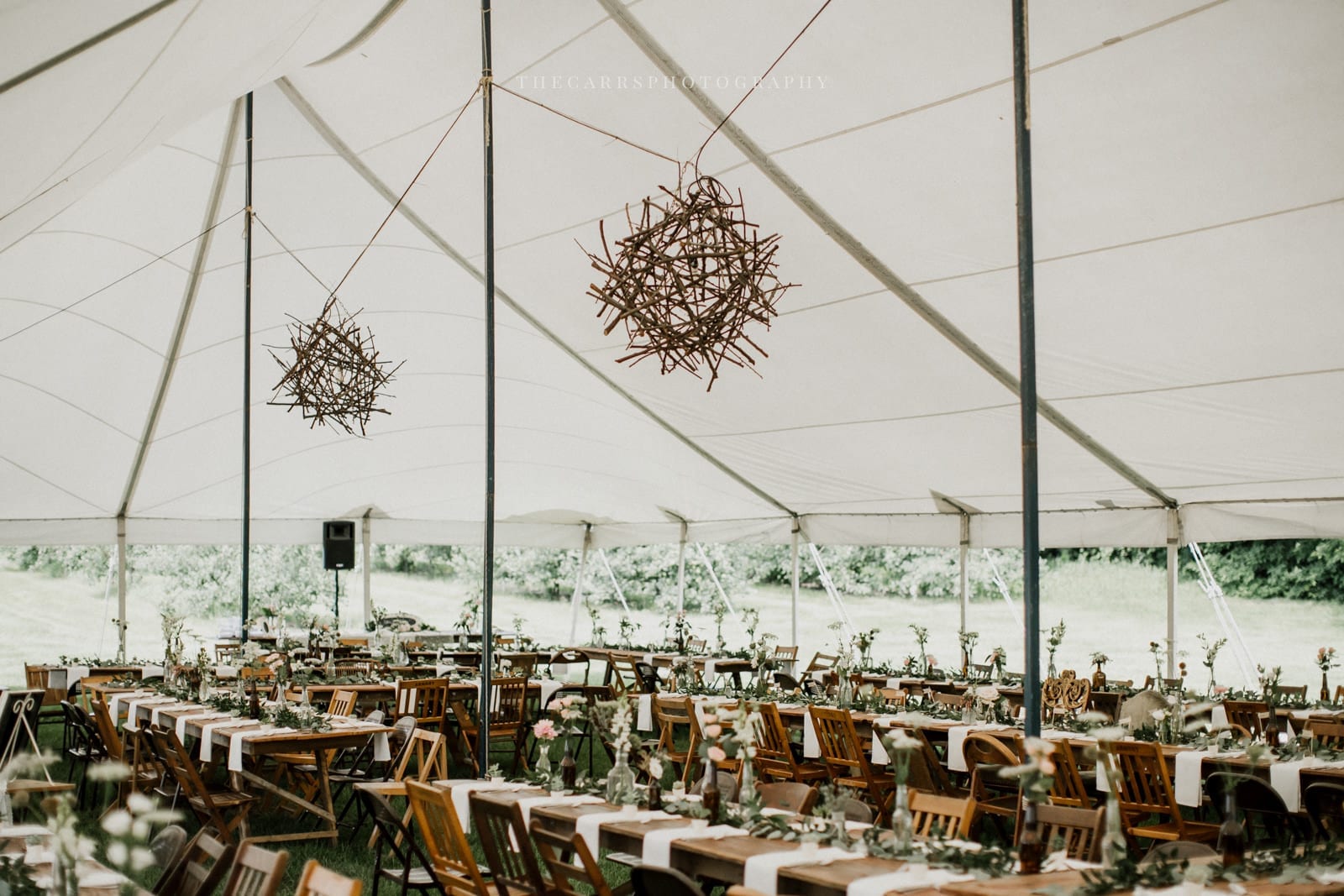 wedding reception tent at Eckers Apple Farm Wedding - Destination Photographer