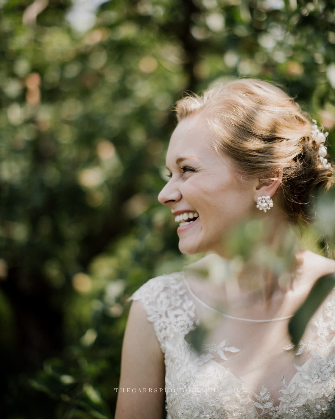 bride smiling at Eckers Apple Farm Wedding - Destination Photographer