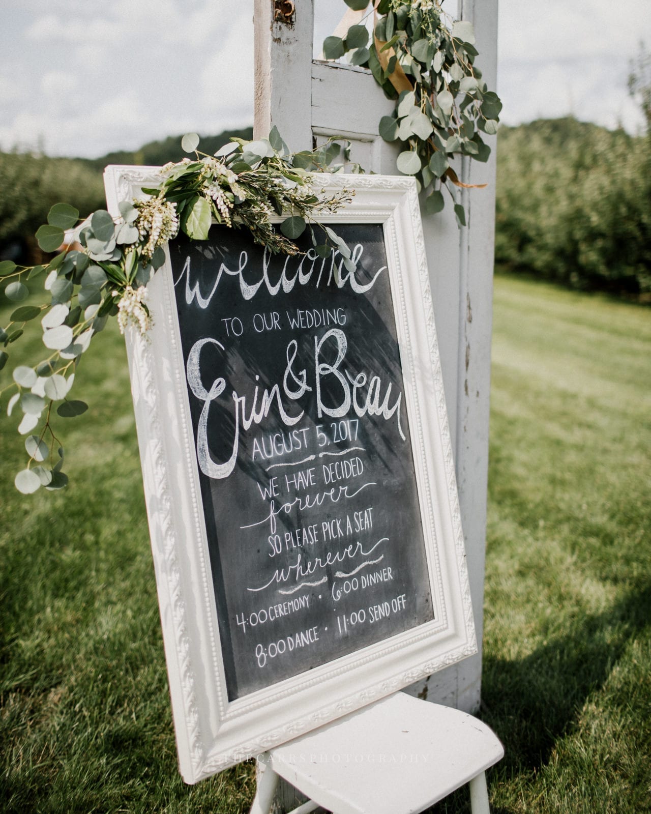 =welcome sign at Eckers Apple Farm Wedding - Destination Photographer