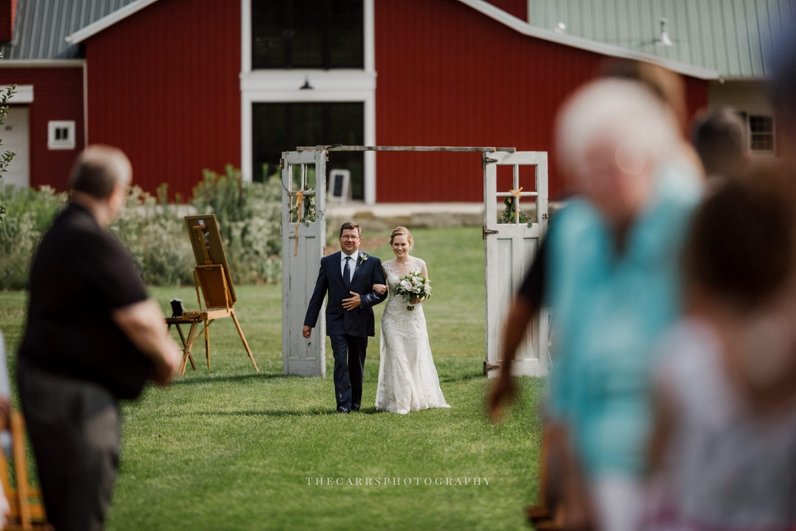 groom walks daughter down the aisle at Eckers Apple Farm Wedding - Destination Photographer