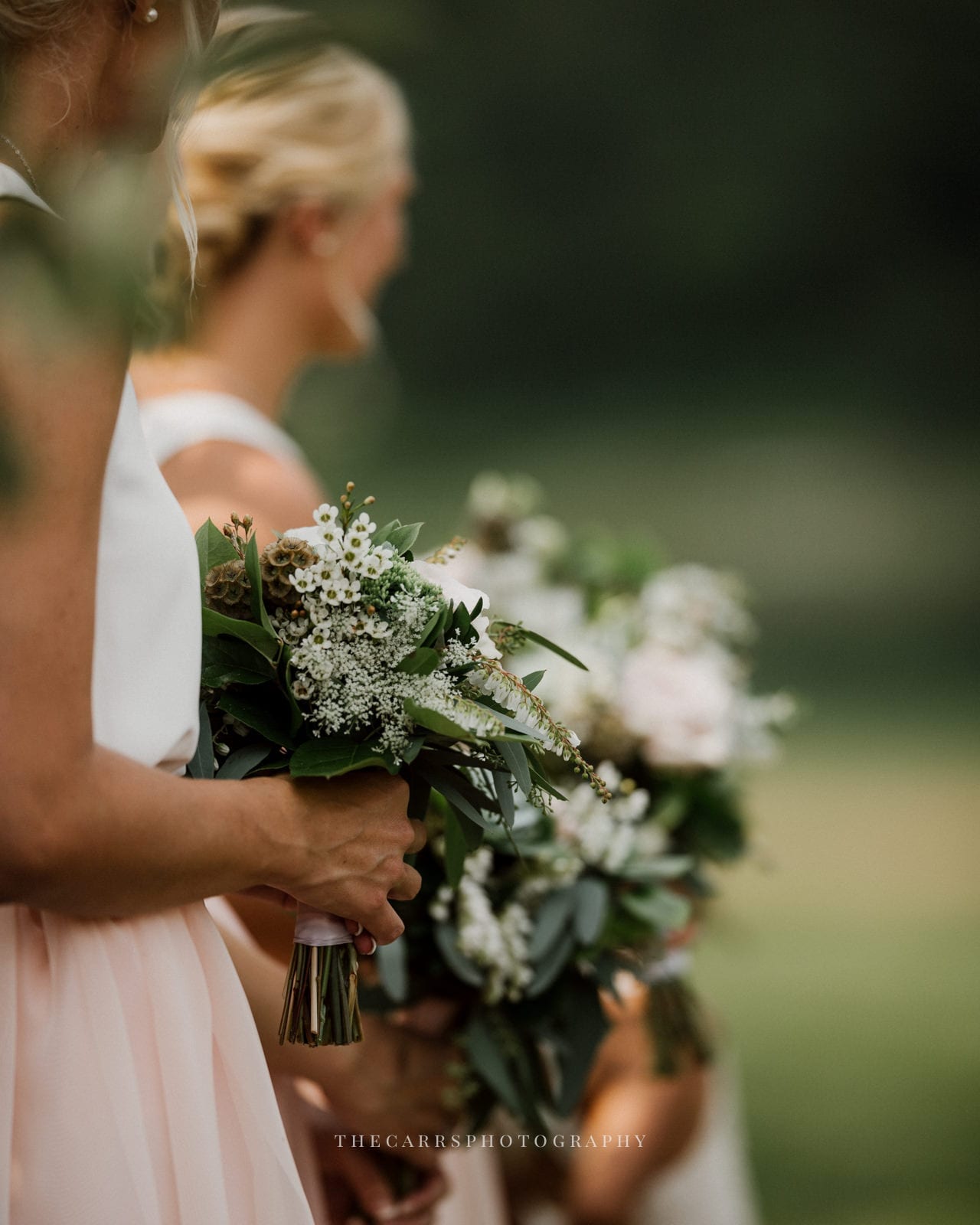 close up at bridesmaids flowers at Eckers Apple Farm Wedding - Destination Photographer