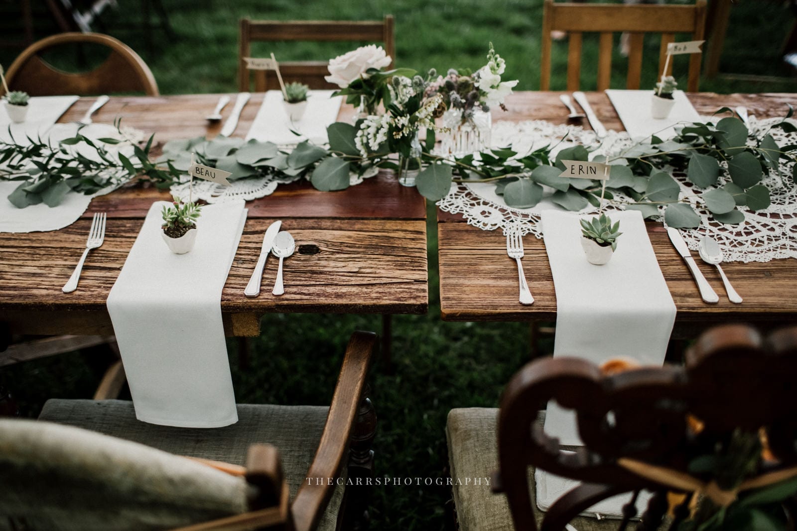 reception table with succulents at Eckers Apple Farm Wedding - Destination Photographer