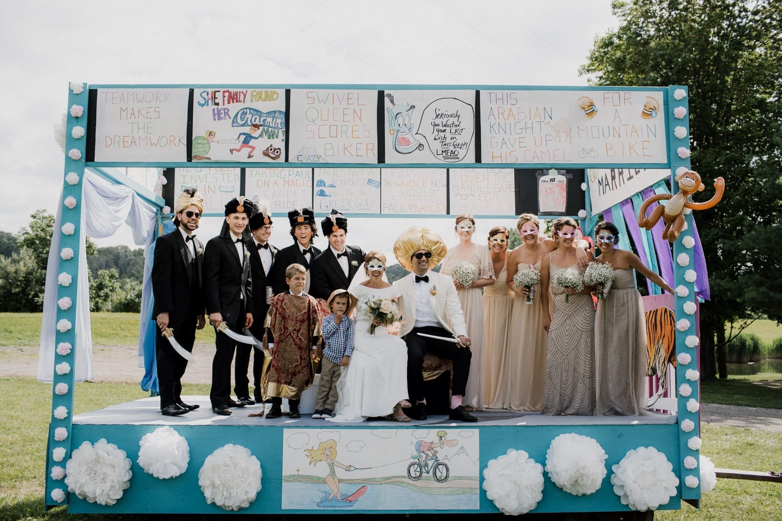 bridal party in photo booth at lake house wedding - Akron Ohio Wedding Photographer