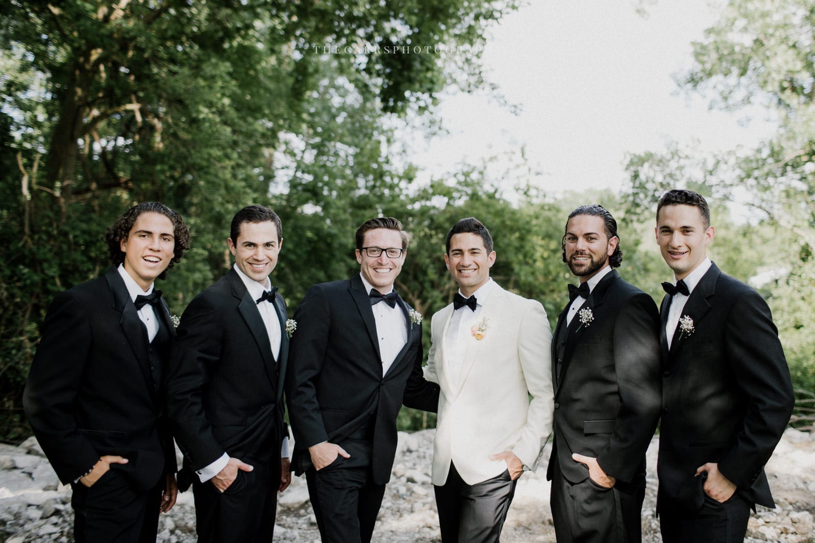 groom and groomsmen at lake house wedding - Akron Ohio Wedding Photographer