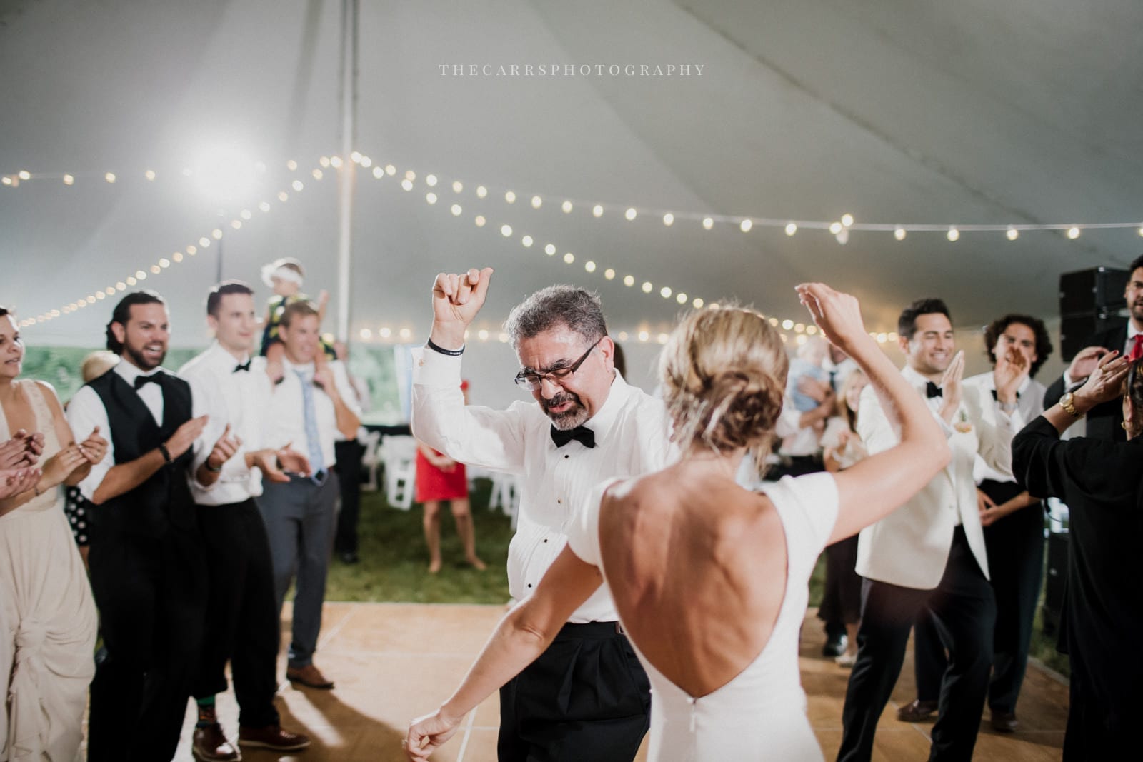 bride and father dancing on dance floor t at lake house wedding - Akron Ohio Wedding Photographer