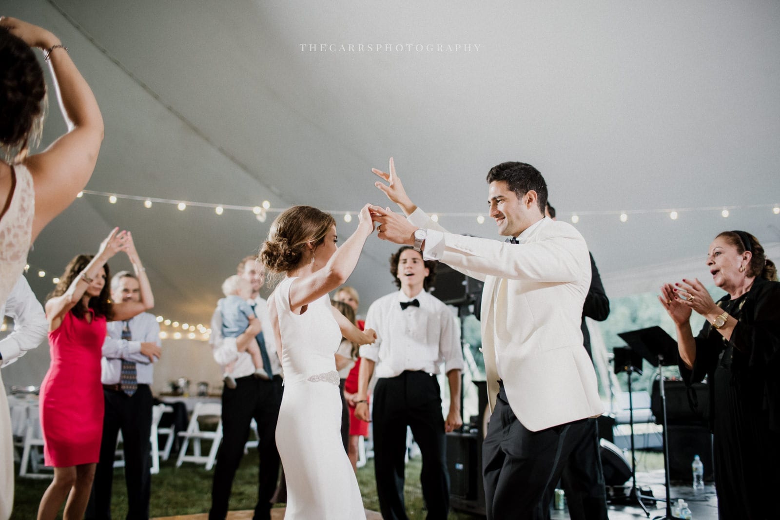 bride and groom dancing on dance floor t at lake house wedding - Akron Ohio Wedding Photographer