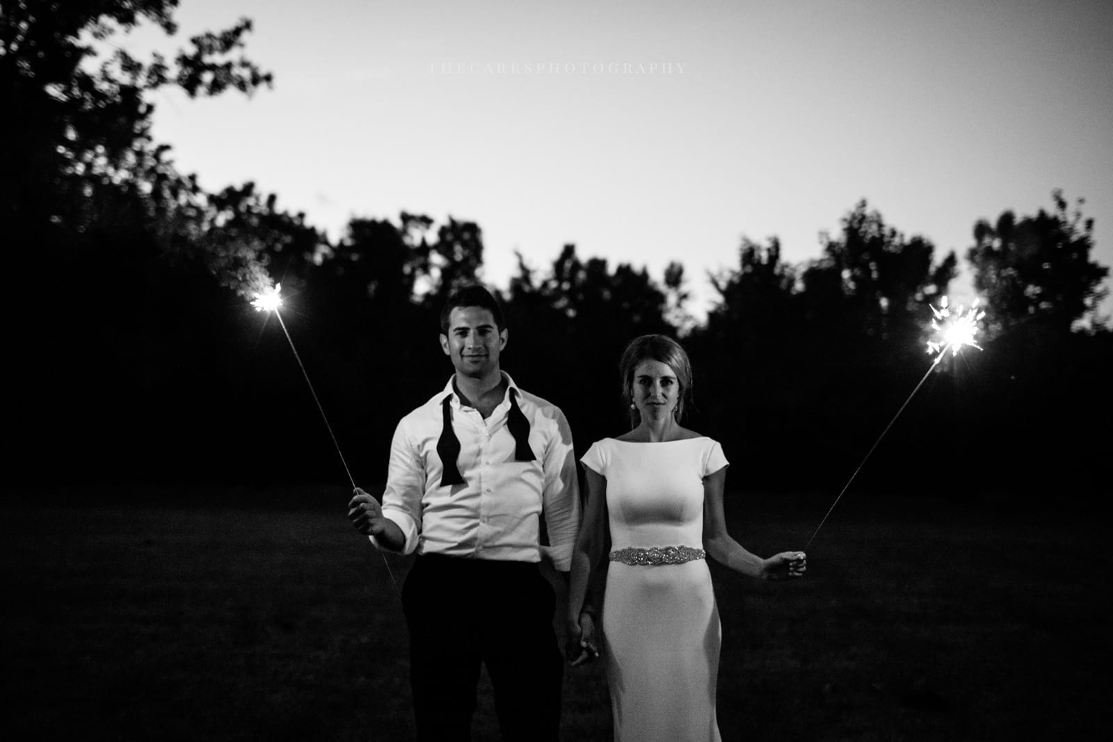 bride and groom holding spaklers at lakehouse wedding - Akron Ohio Wedding Photographer