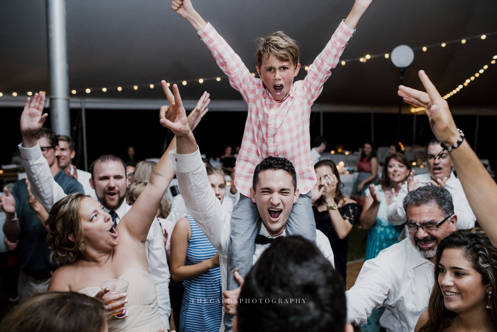 guests dancing at lakehouse wedding - Akron Ohio Wedding Photographer