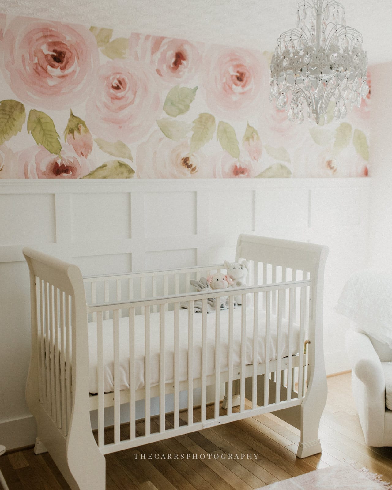 crib in rose themed nursery - dayton ohio maternity photographer