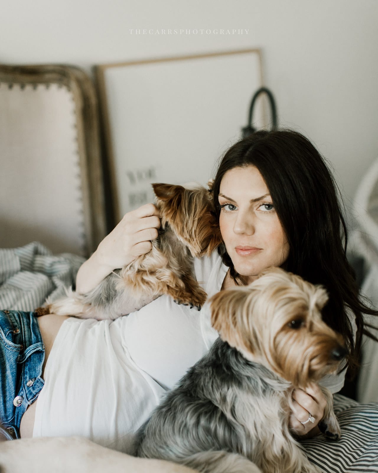 woman holding dogs - dayton ohio maternity photographer