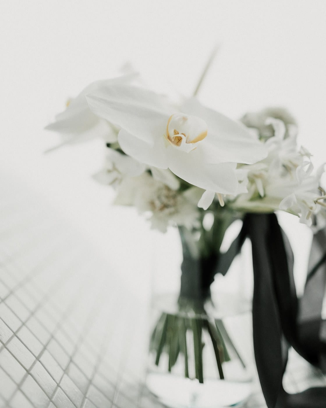 close up shot of modern white flowers at Juniper Rooftop Wedding