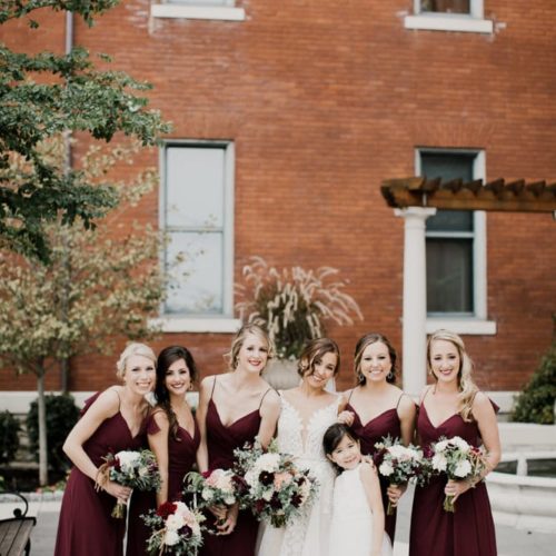 bride smiling with bridesmaids and flower girl by Dayton Ohio Photographer Kera Estep