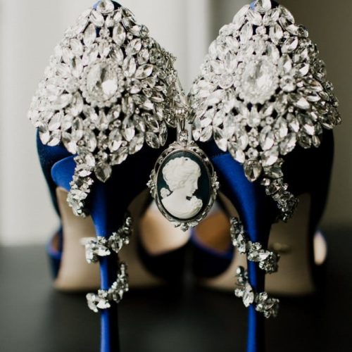Bride's wedding shoes on display with jewelry by Dayton Ohio Photographer Kera Estep