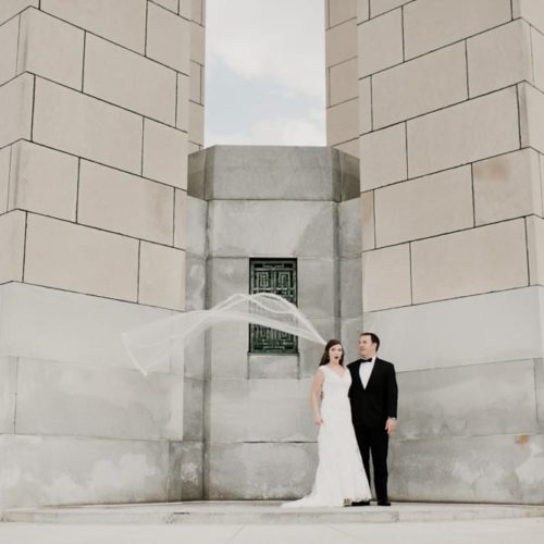 bride's veil blows in the wind by Dayton Ohio Photographer Kera Estep
