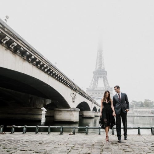 couple in front of Eiffel Tower by Michael Carr Ohio Wedding and Engagement Photographer