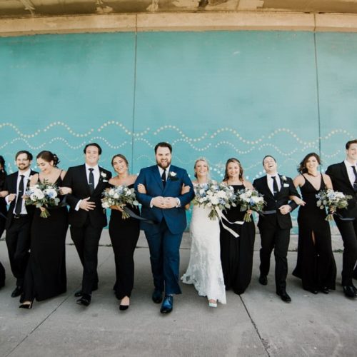 bride and groom with full wedding party by Michael Carr Ohio Wedding and Engagement Photographer