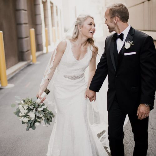 bride and groom laughing by Michael Carr Ohio Wedding and Engagement Photographer
