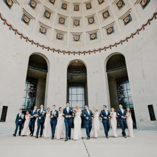 bride and groom with wedding party by Michael Carr Ohio Wedding and Engagement Photographer