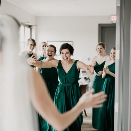bridal party seeing bride for first time by Michael Carr Ohio Wedding and Engagement Photographer