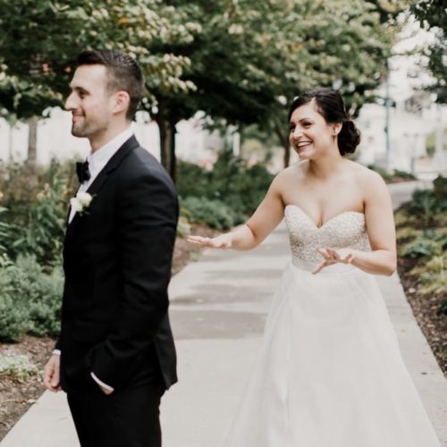 bride and groom first look by Alex Grodkiewicz Dayton Ohio Wedding and Engagement Photographer