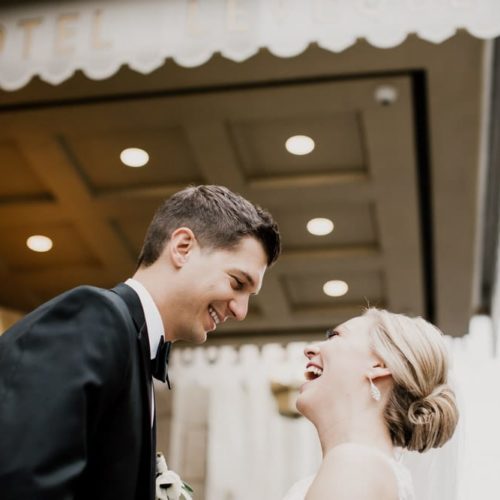 bride and groom laughing by Alex Grodkiewicz Dayton Ohio Wedding and Engagement Photographer