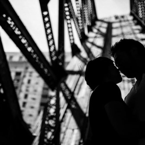 couple kissing in the street by Dayton Ohio Wedding Photographer Josh Ohms
