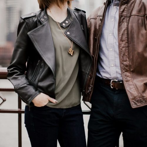couple in leather jacket by Dayton Ohio Wedding Photographer Josh Ohms