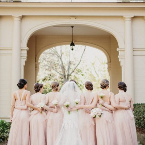 shot of back of bride and bridesmaids by Dayton Ohio Wedding Photographer Josh Ohms