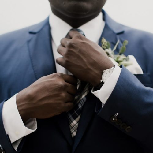 close up of groom's tie and watch by Dayton Ohio Wedding Photographer Josh Ohms