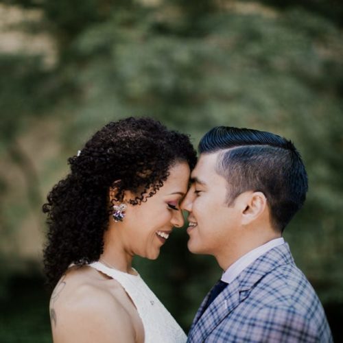 bride and groom with foreheads together by Dayton Ohio Wedding Photographer Josh Ohms