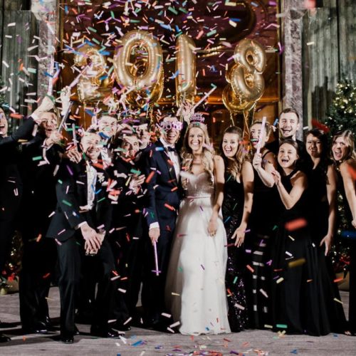 bride groom and bridal party throwing confetti by Dayton Ohio Wedding Photographer Josh Ohms
