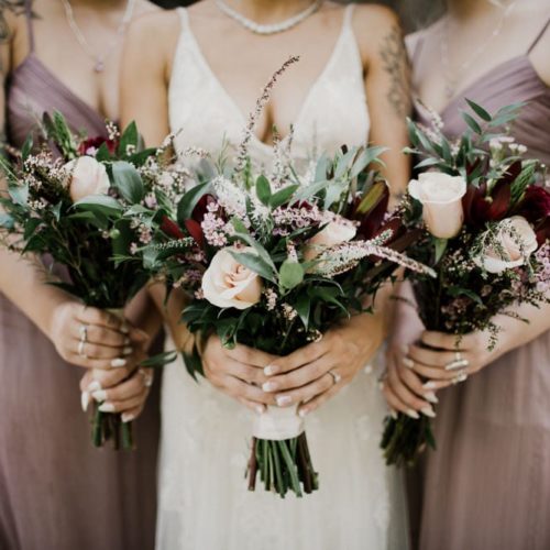 bride and bridesmaids with bouquet by Dayton Ohio Wedding Photographer Josh Ohms