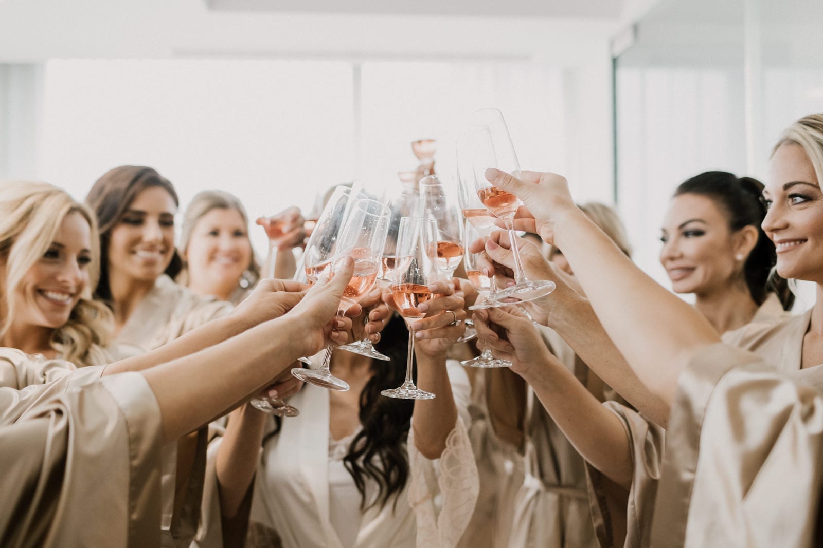 champagne toast with bridesmaids at Franklin Park Conservatory Wedding by Columbus Wedding Photographer