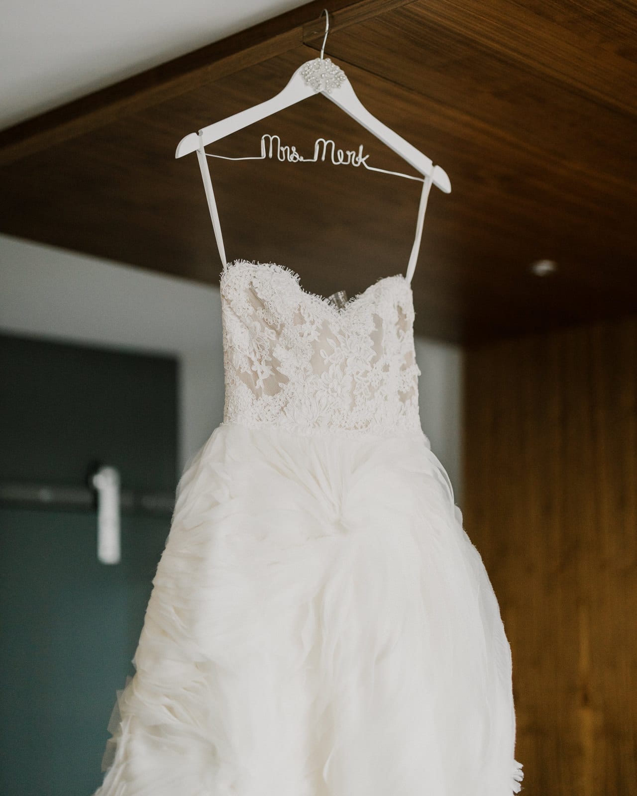 wedding dress hanging at Franklin Park Conservatory Wedding by Columbus Wedding Photographer