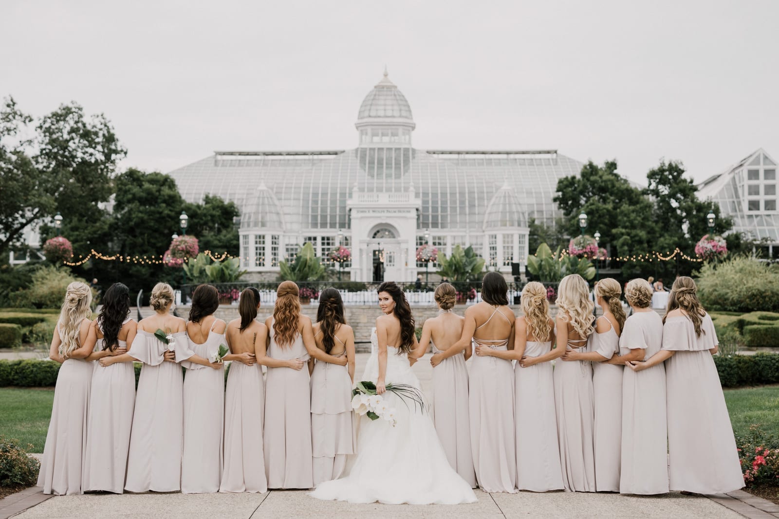 bride and bridal party at Franklin Park Conservatory Wedding by Columbus Wedding Photographer