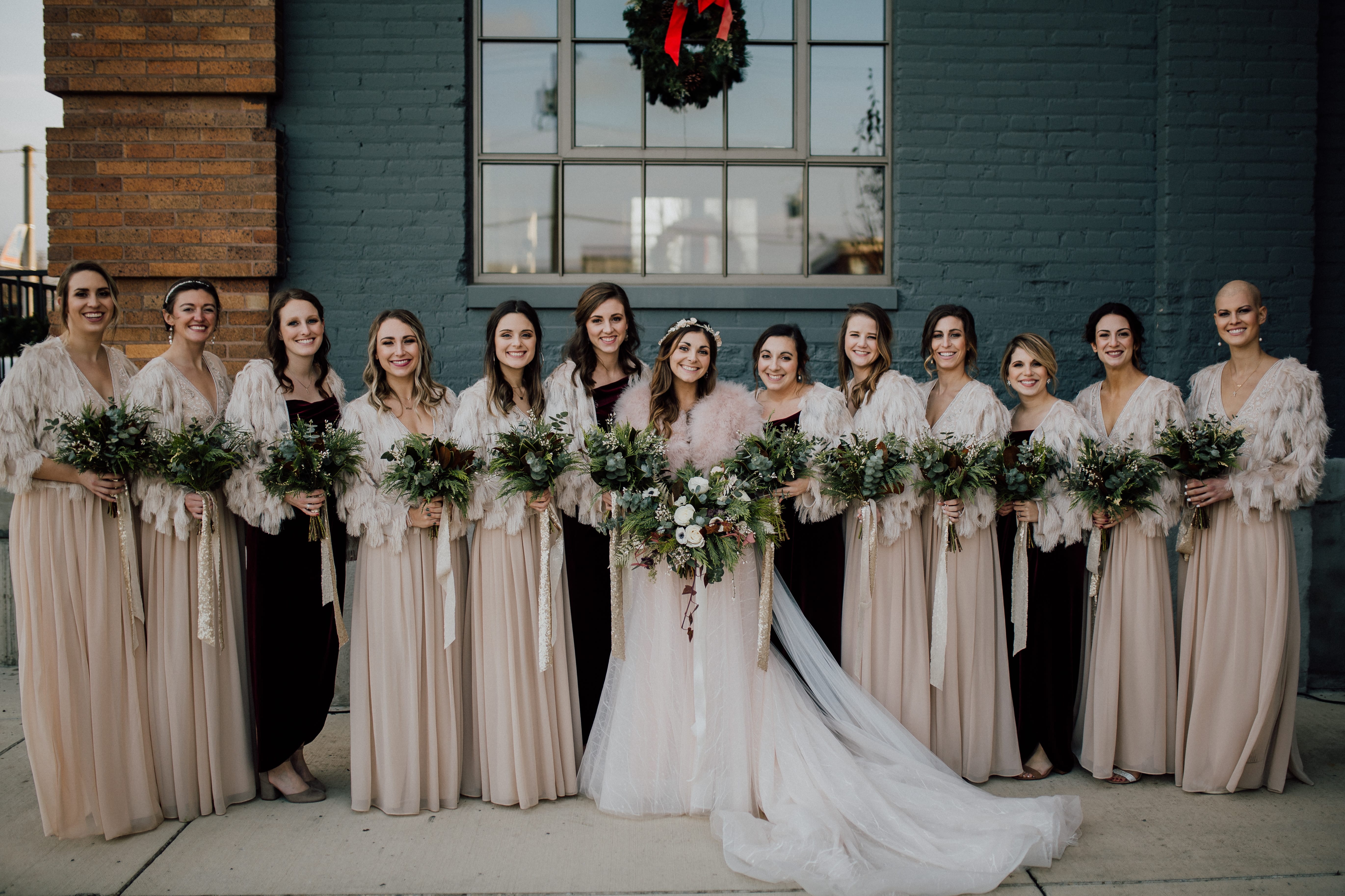Bridesmaids with fur capes