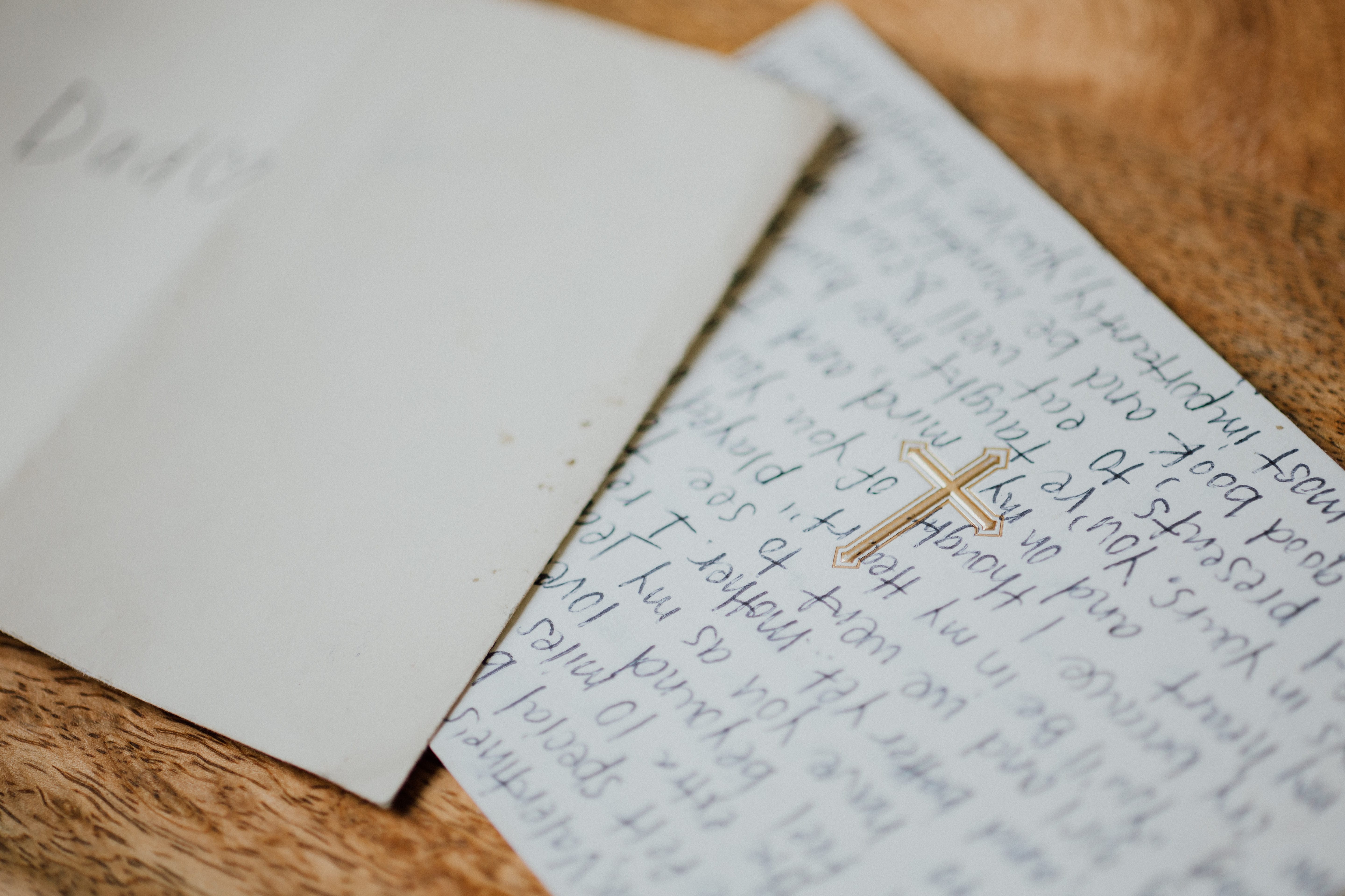 Relgious Cross stationary with note from bride