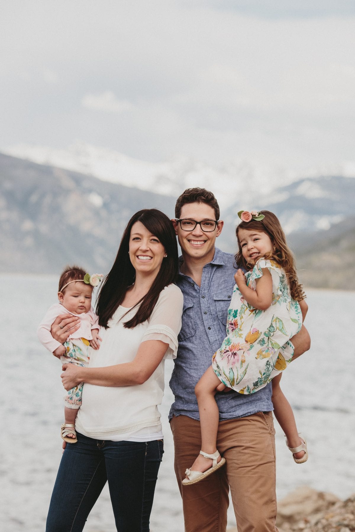 family smileson lake shore at Grand Lake Colorado Family Portraits - Destination Photographer