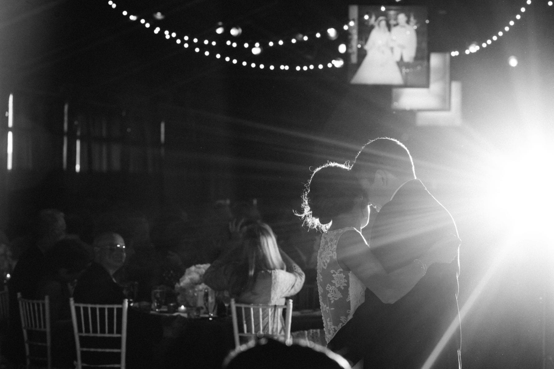 bride and groom embrace at Top of the Market Wedding - Dayton Wedding Photographer