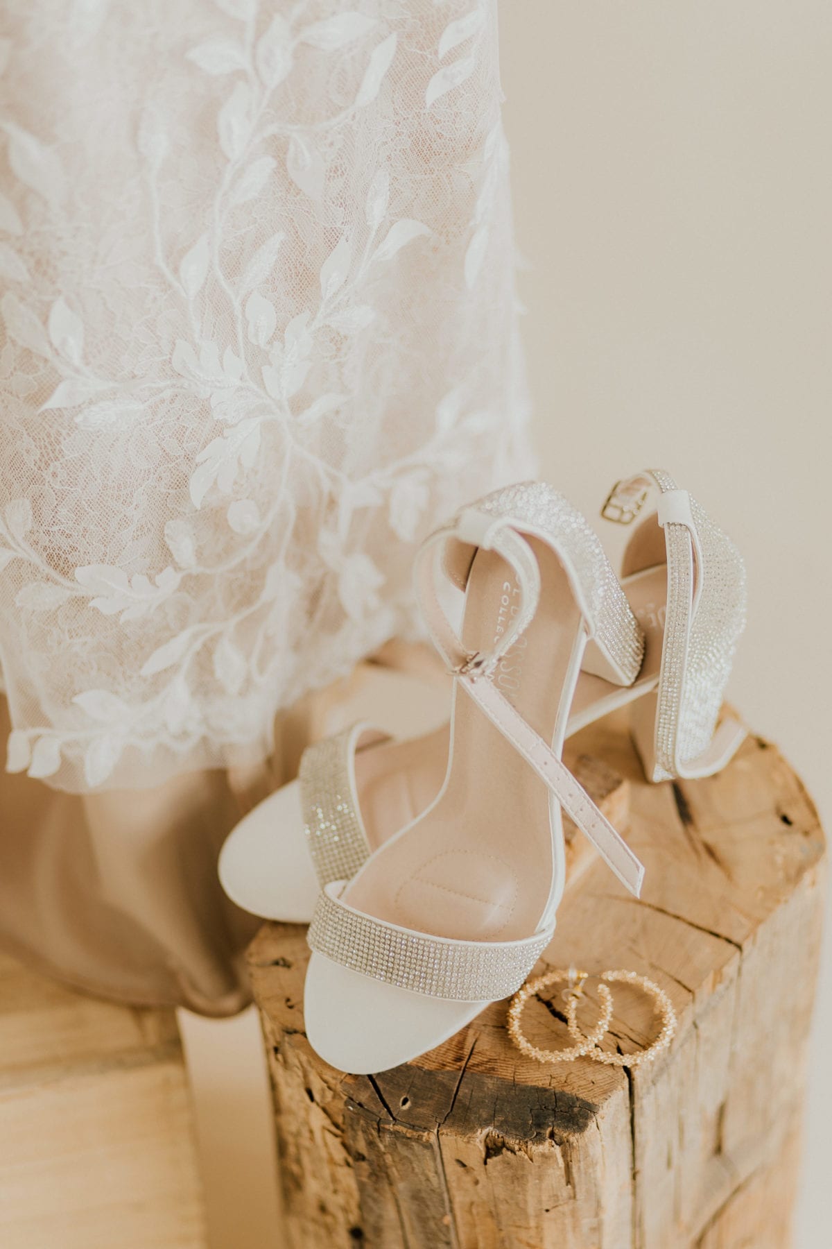 Closeup details of gown and shoes